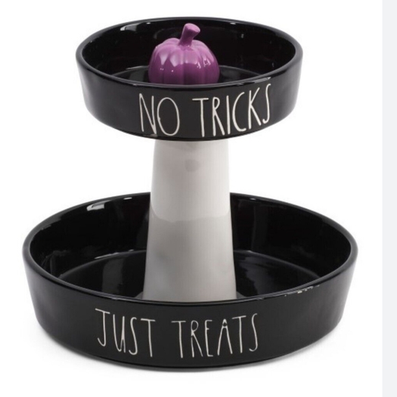 Rae Dunn Happy Halloween No Tricks Just Treats Snack double Tray server bowl - Picture 4 of 6